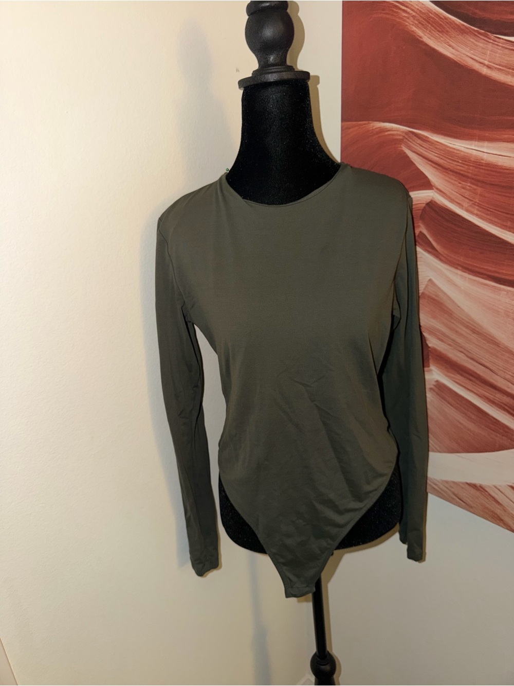 Zara Olive Green Long-Sleeve Crew Neck Bodysuit